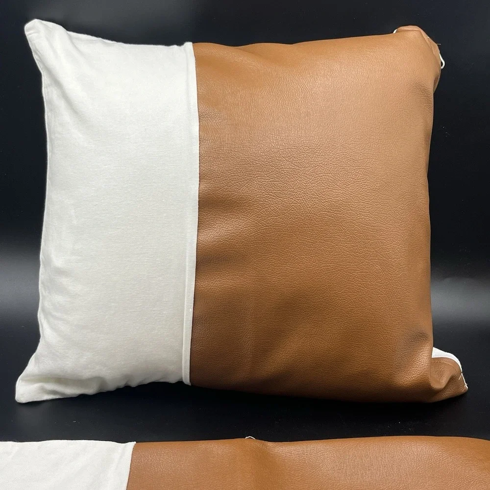 WOVEN NOOK Zulu Down Pillow  & Cover Brown White Square‎ Cotton Faux Leather